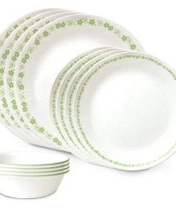 Corelle dinnerware platesplates Spring Blossom Green 12-piece Dinnerware Set, Service for 4
