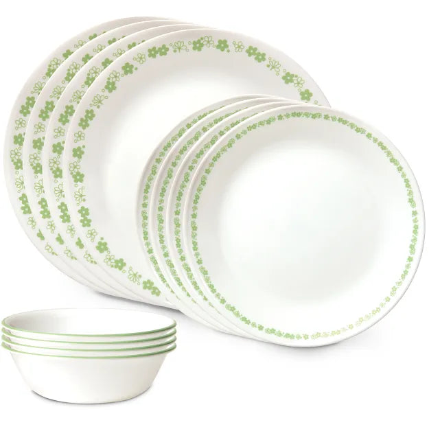 Corelle dinnerware platesplates Spring Blossom Green 12-piece Dinnerware Set, Service for 4