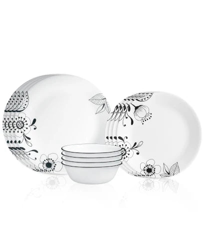 Corelle dinnerware platesplates Inked Poppy 12-piece Dinnerware Set, Service for 4
