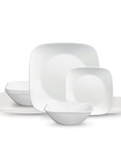 Corelle dinnerware platesplates Square Corelle Pure White 12-piece Dinnerware Set with Appetizer Plates, Service for 4