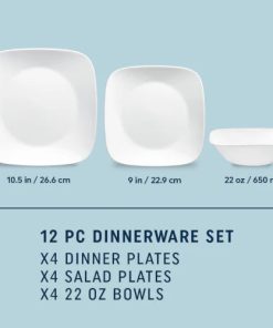 Alternative view of Corelle dinnerware platesplates Square Corelle Pure White 12-piece Dinnerware Set, Service for 4