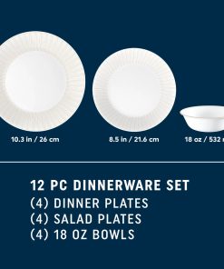 Alternative view of Corelle dinnerware platesplates Hushed Lines 12-piece Dinnerware Set, Service for 4