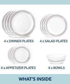 Alternative view of Corelle dinnerware platesplates Brushed Silver 16-piece Dinnerware Set, Service for 4