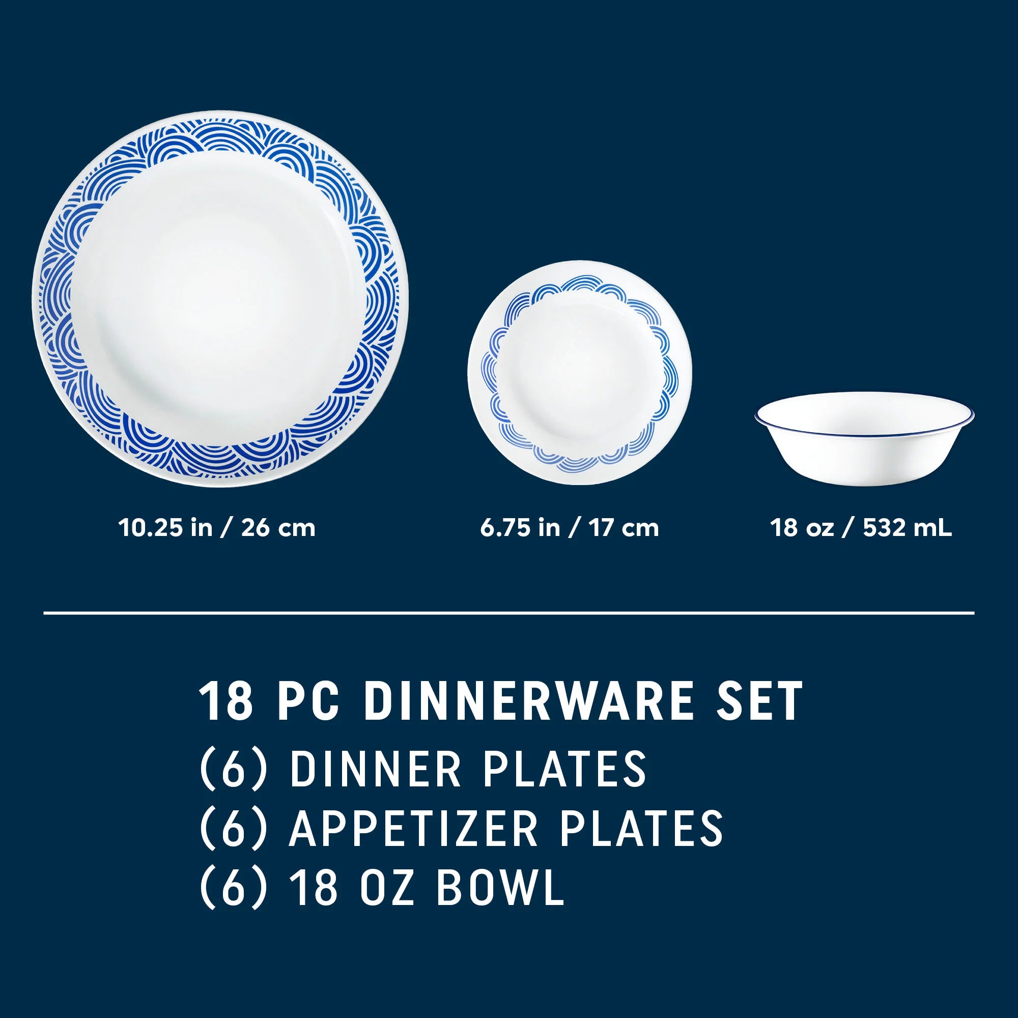 Corelle dinnerware platesplates Rolling Waves 18-piece Dinnerware Set, Service for 6 - Image 2