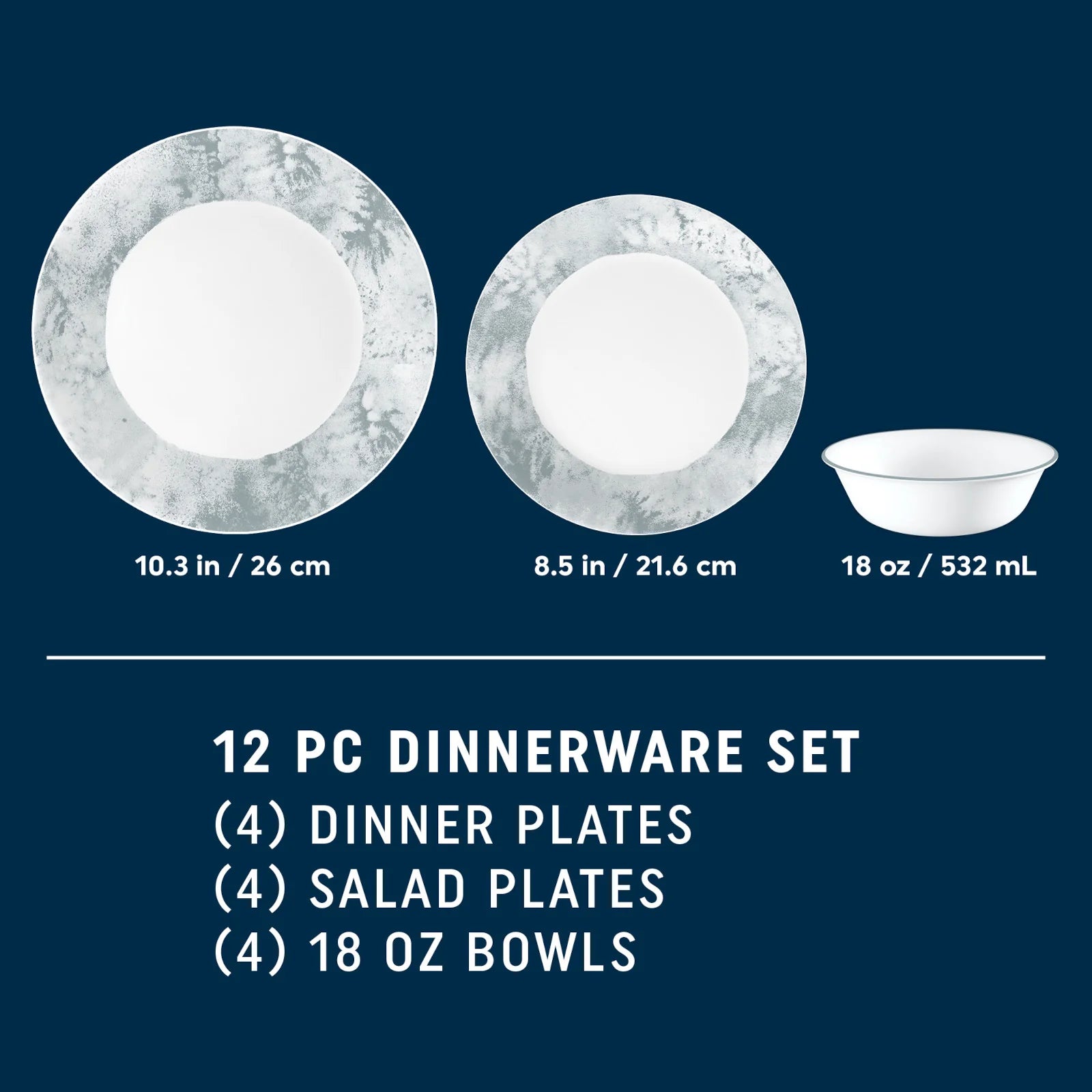 Corelle dinnerware platesplates Salt Wash 12-piece Dinnerware Set, Service for 4 - Image 2
