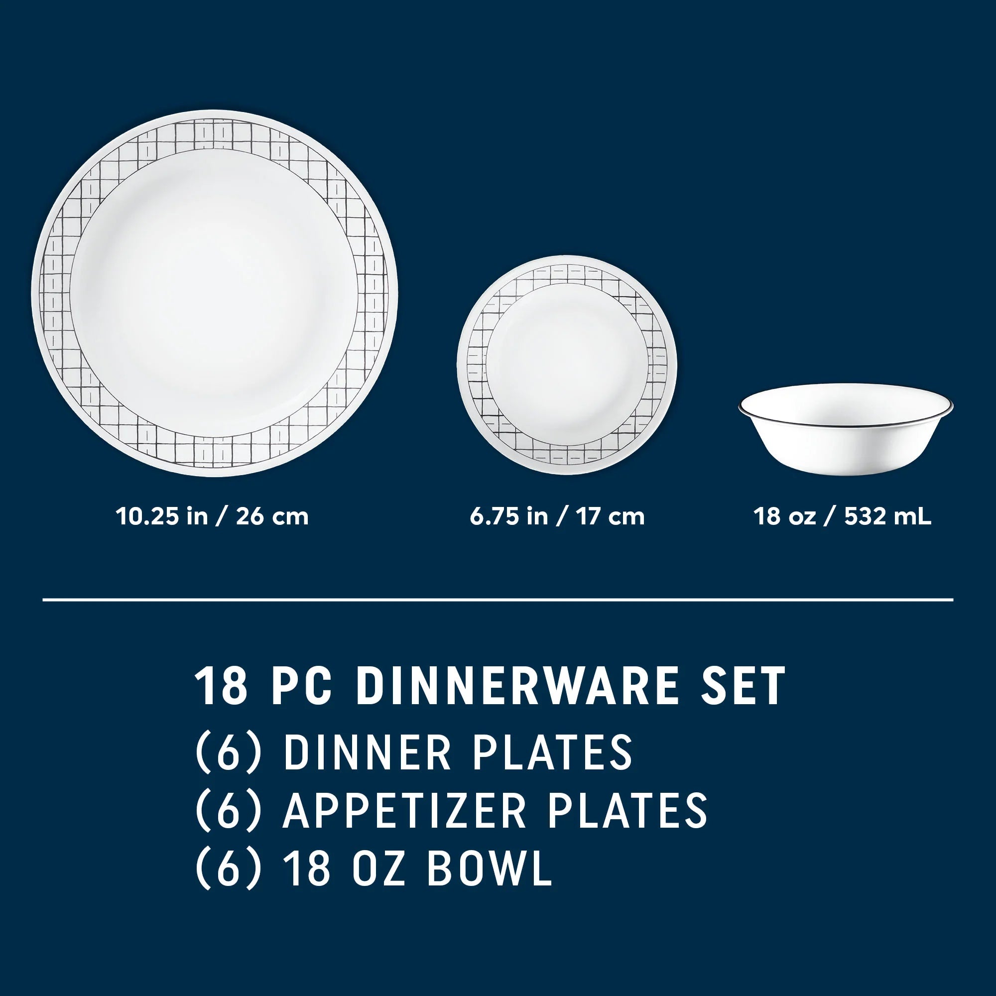 Corelle dinnerware platesplates Delicate Grid 18-piece Dinnerware Set, Service for 6 - Image 10