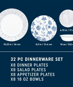 Alternative view of Corelle dinnerware platesplates Botanical Stripes 32-piece Dinnerware Set, Service for 8