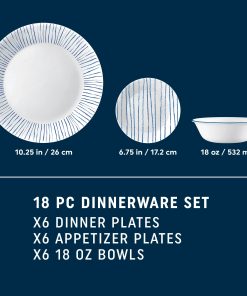 Alternative view of Corelle dinnerware platesplates Nautical Stripes 18-piece Dinnerware Set, Service for 6