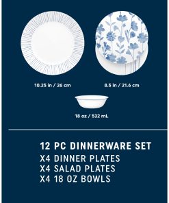 Alternative view of Corelle dinnerware platesplates Botanical Stripes 12-piece Dinnerware Set, Service for 4
