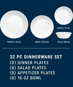 Alternative view of Corelle dinnerware platesplates Shimmering White 32-piece Dinnerware Set, Service for 8