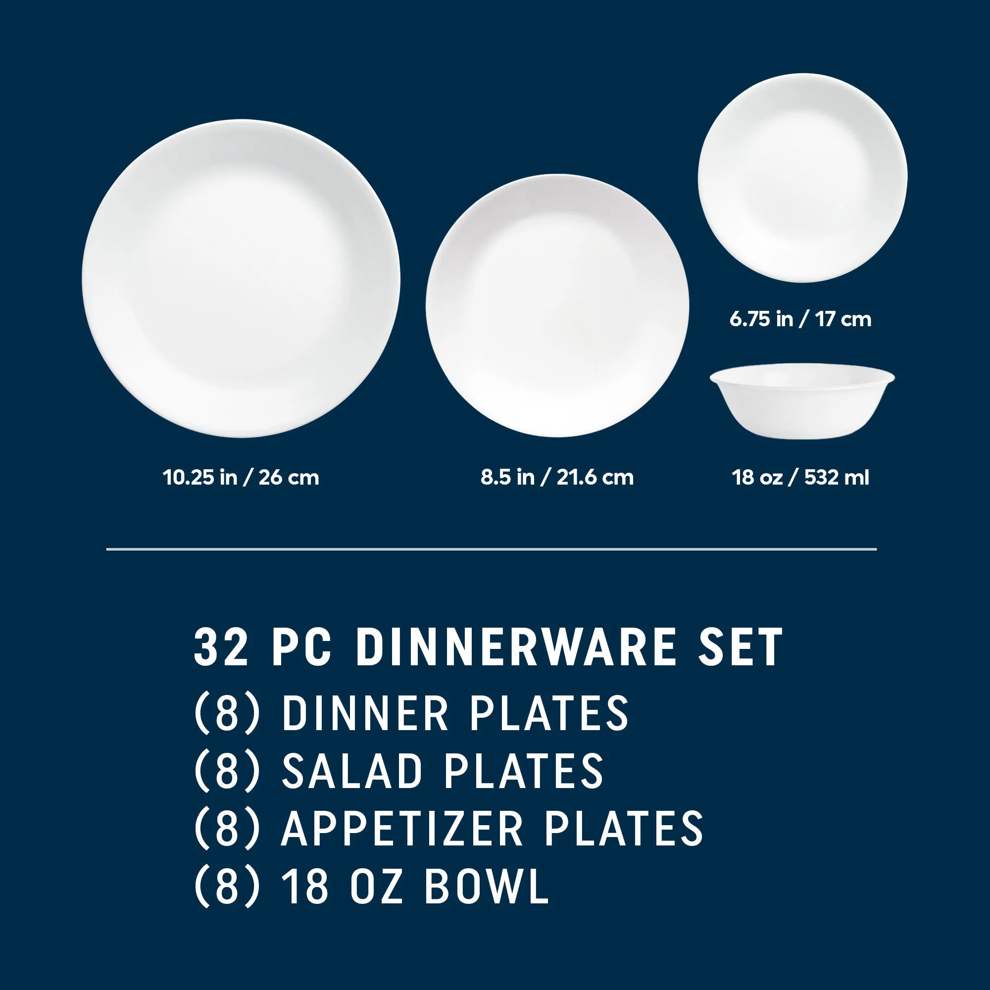 Corelle dinnerware platesplates Shimmering White 32-piece Dinnerware Set, Service for 8 - Image 2