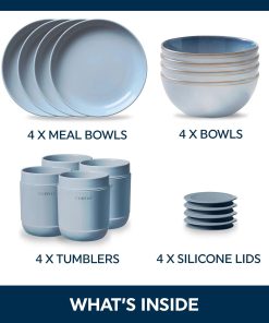 Alternative view of Corelle dinnerware platesplates Stoneware 16-piece Dinnerware Set, Service for 4, Nordic Blue